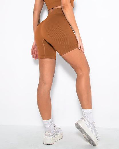 Nieve Ribbed Seamless Shorts - Brown Rust