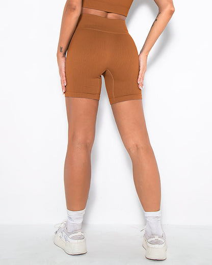 Nieve Ribbed Seamless Shorts - Brown Rust