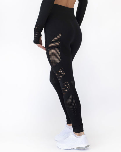 Gracey Hollow Out Seamless Leggings - Black