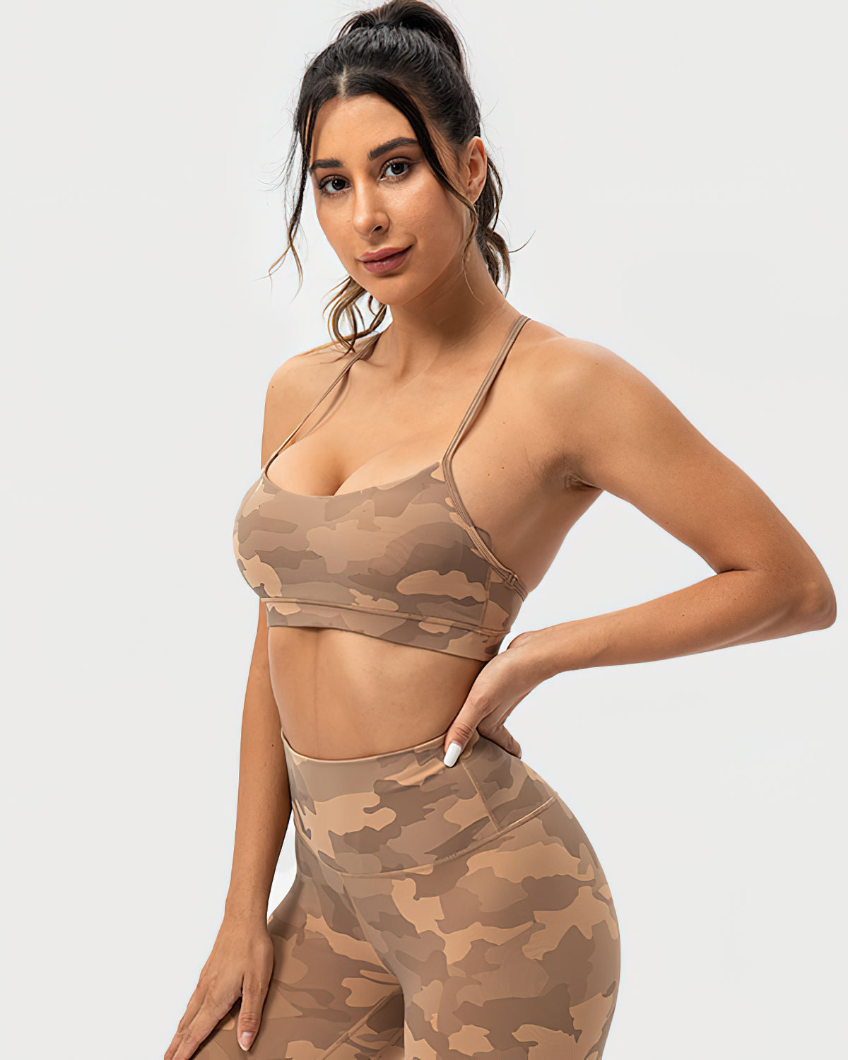 Harper Camo Y Sports Bra - Teak