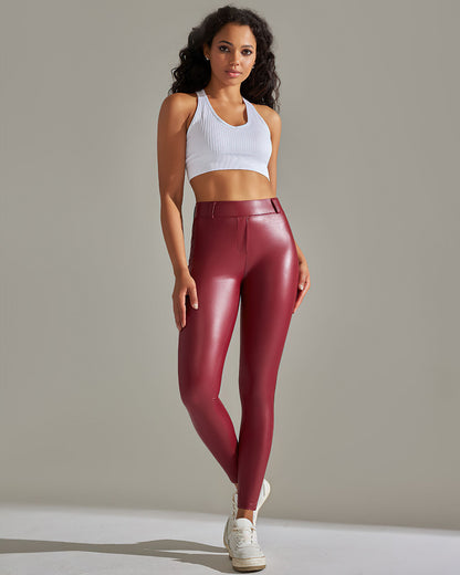 Kenna Vegan Leather Leggings - Red