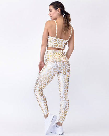 Nicola Metallic Leopard Leggings - White