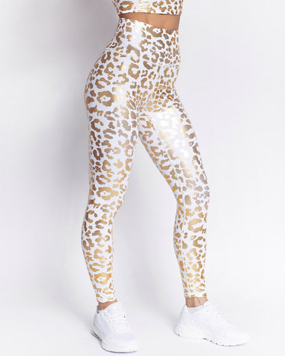 Nicola Metallic Leopard Leggings - White