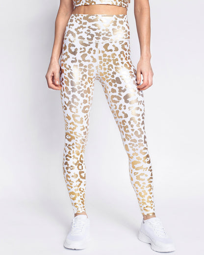 Nicola Metallic Leopard Leggings - White