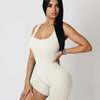 Ribbed Bodycon Romper - Beige