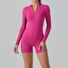 Alicia Long Sleeve Skin Tight Zipper Romper - Pink