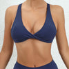 Halter Neckline Chest Twist Workout Top With Chest Pads - Navy