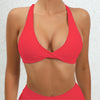 Halter Neckline Chest Twist Workout Top With Chest Pads - Red