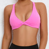 Halter Neckline Chest Twist Workout Top With Chest Pads - Bright Pink