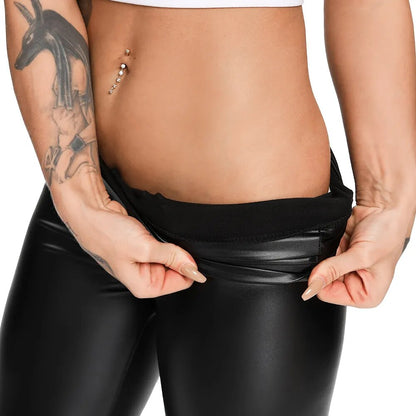 PU Leather Shaping Elasticated Leggings - Black