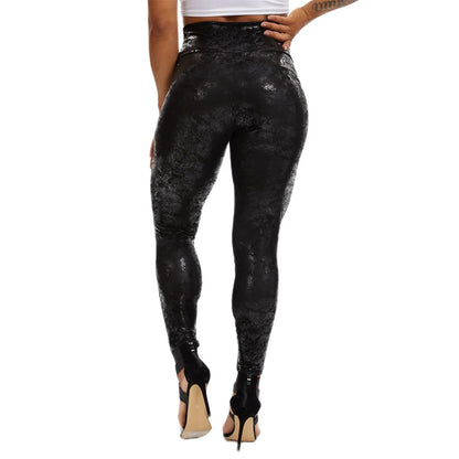 PU Leather Shaping Elasticated Leggings - Graffiti