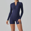 Alicia Long Sleeve Skin Tight Zipper Romper - Navy