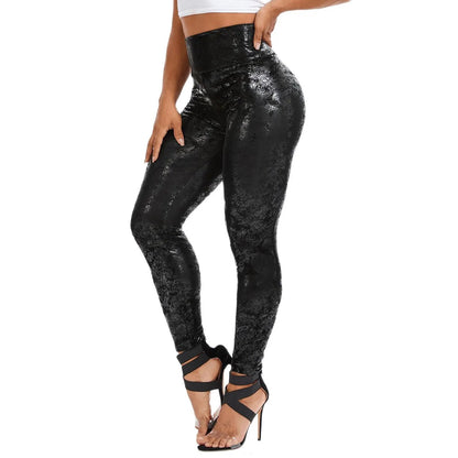 PU Leather Shaping Elasticated Leggings - Graffiti