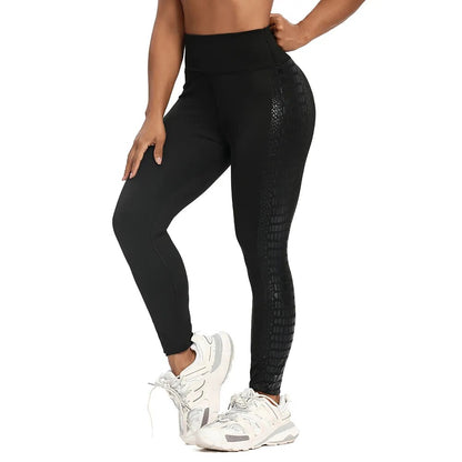 PU Leather Shaping Elasticated Leggings - Snakeskin