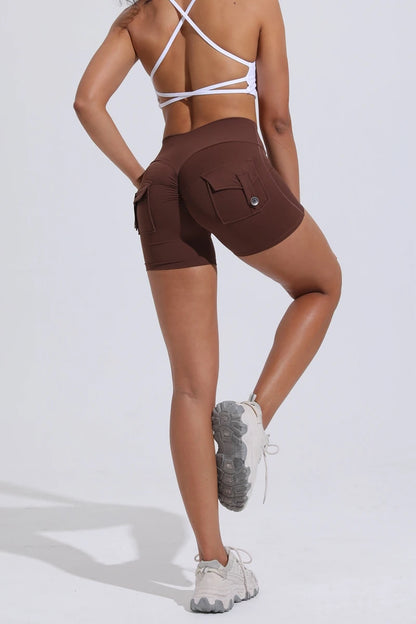 Scrunched Button Pocket Shorts - Coffee