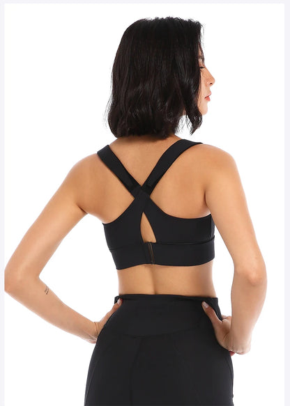 Adjustable Cropped Zip Up Sports Bra - Black