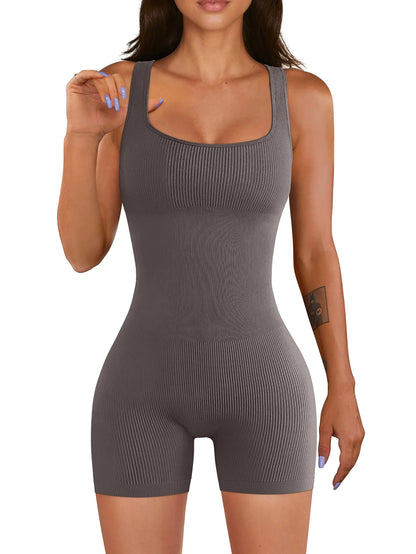 Ribbed Bodycon Romper - Dark Grey