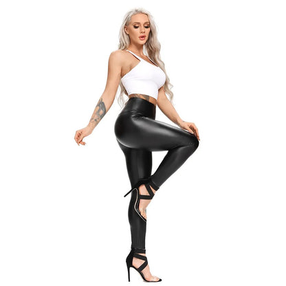 PU Leather Shaping Elasticated Leggings - Black