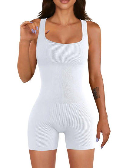 Ribbed Bodycon Romper - White