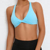 Halter Neckline Chest Twist Workout Top With Chest Pads - Sky Blue