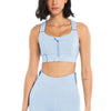 Adjustable Cropped Zip Up Sports Bra - Sky Blue