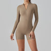 Alicia Long Sleeve Skin Tight Zipper Romper - Cocoa