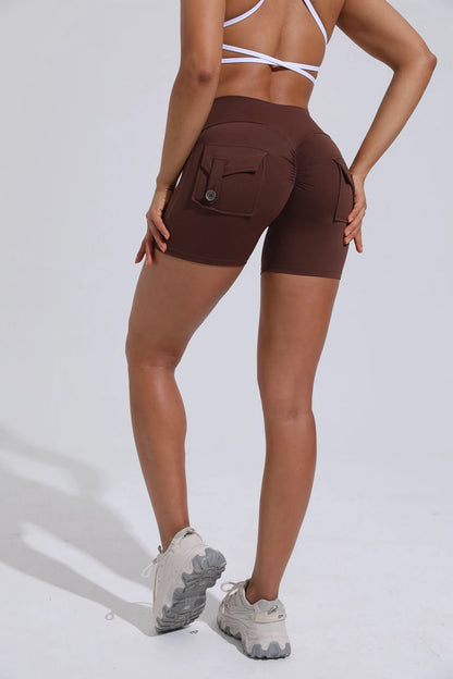 Scrunched Button Pocket Shorts - Coffee