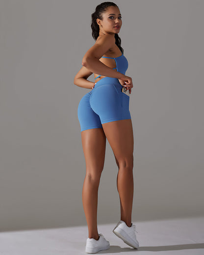 Selene Seamless Pocket Scrunch Shorts - Blue