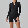 Alicia Long Sleeve Skin Tight Zipper Romper - Black