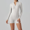 Alicia Long Sleeve Skin Tight Zipper Romper - White Ash