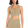 Adjustable Cropped Zip Up Sports Bra - Olive Grey