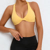 Halter Neckline Chest Twist Workout Top With Chest Pads - Yellow