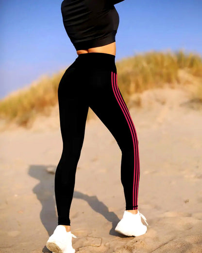 Tri-Stripe Leggings - Black Pink