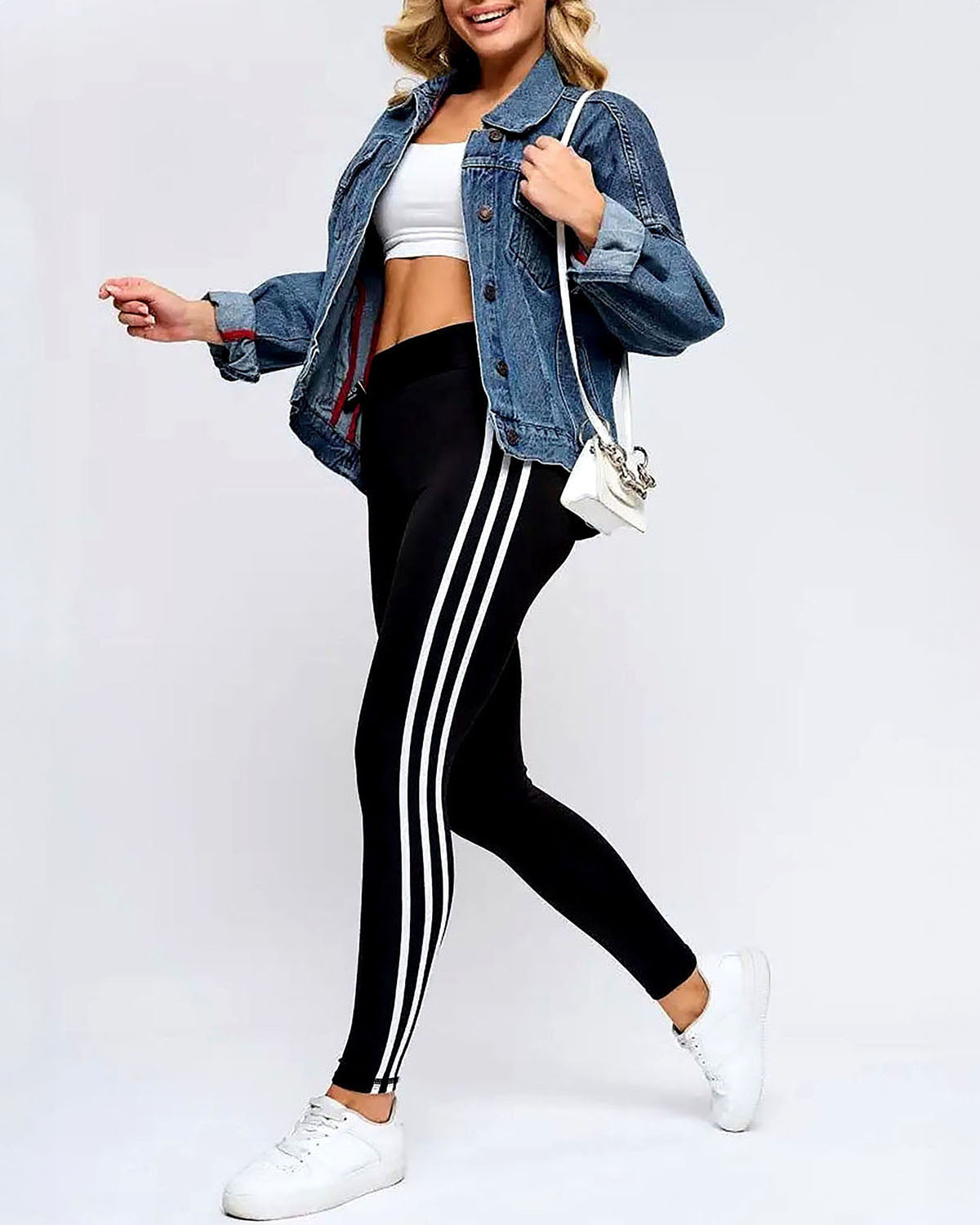 Tri-Stripe Leggings - Black White