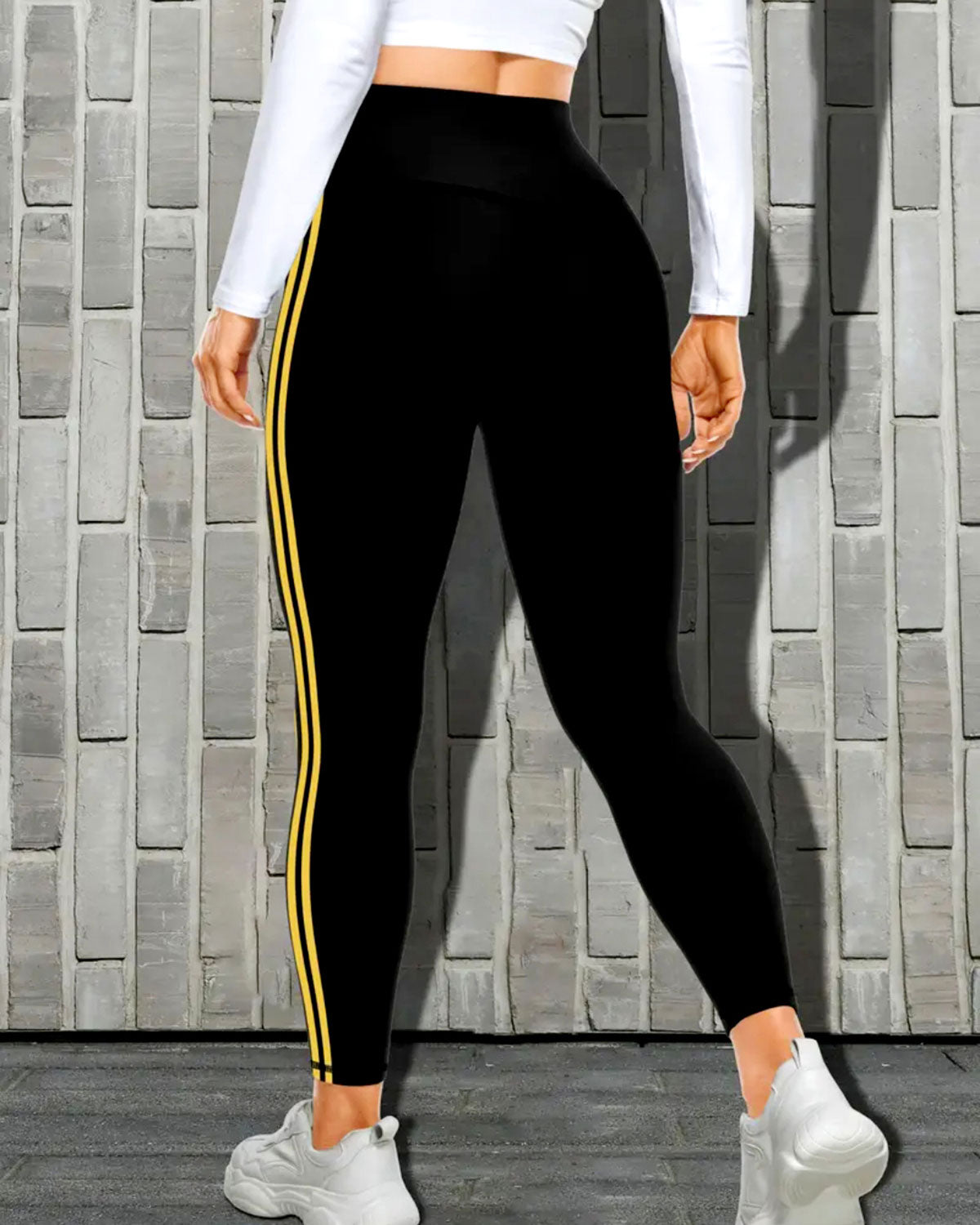 Tri-Stripe Leggings - Black Yellow