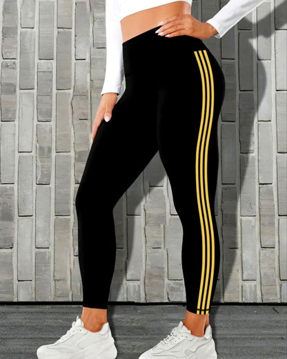 Tri-Stripe Leggings - Black Yellow