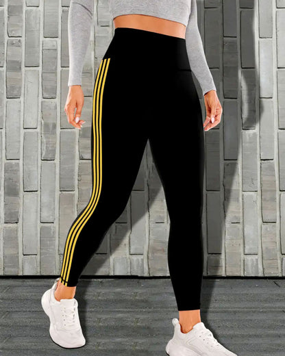 Tri-Stripe Leggings - Black Yellow