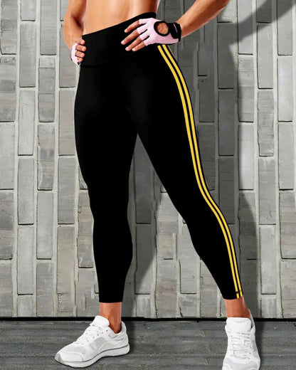 Tri-Stripe Leggings - Black Yellow