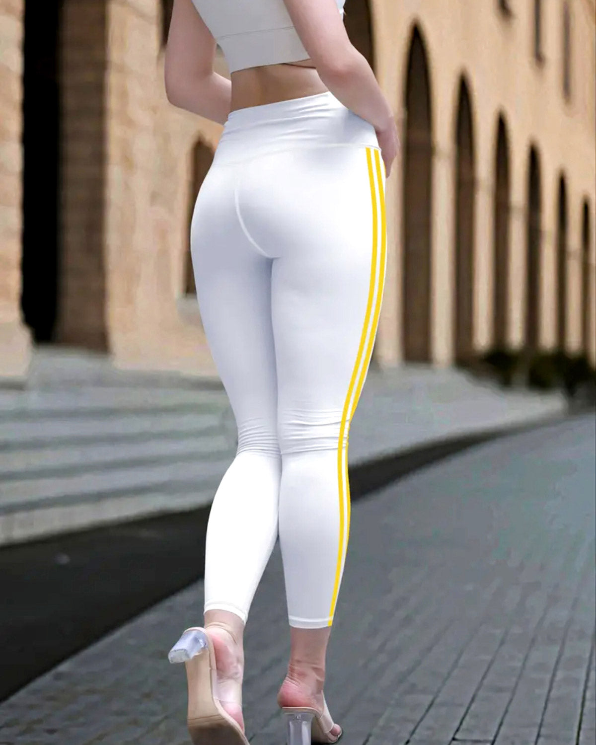 Tri-Stripe Leggings - White Yellow