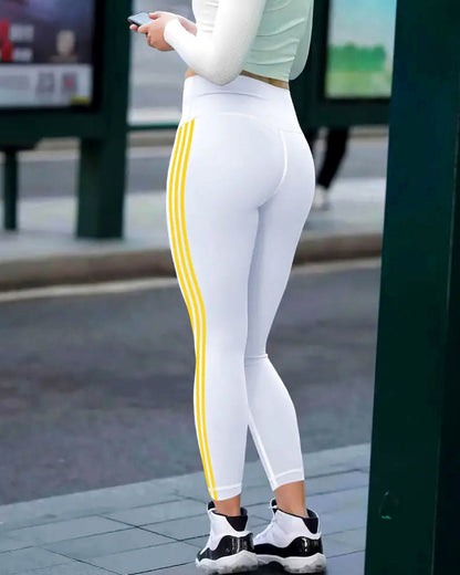 Tri-Stripe Leggings - White Yellow