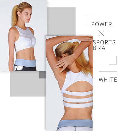 Abstract Mesh Push-Up Fitness Bra - White