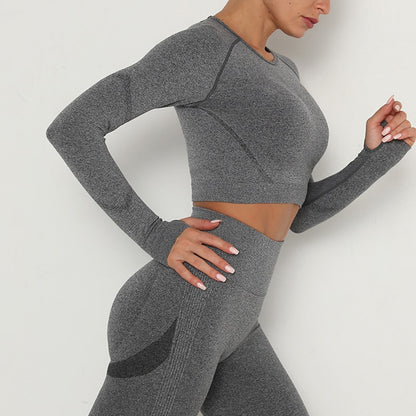 Seamless Long Sleved Fitness Top - Dark Grey