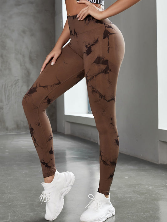 Luna High-waisted Marble Leggings - Coffee