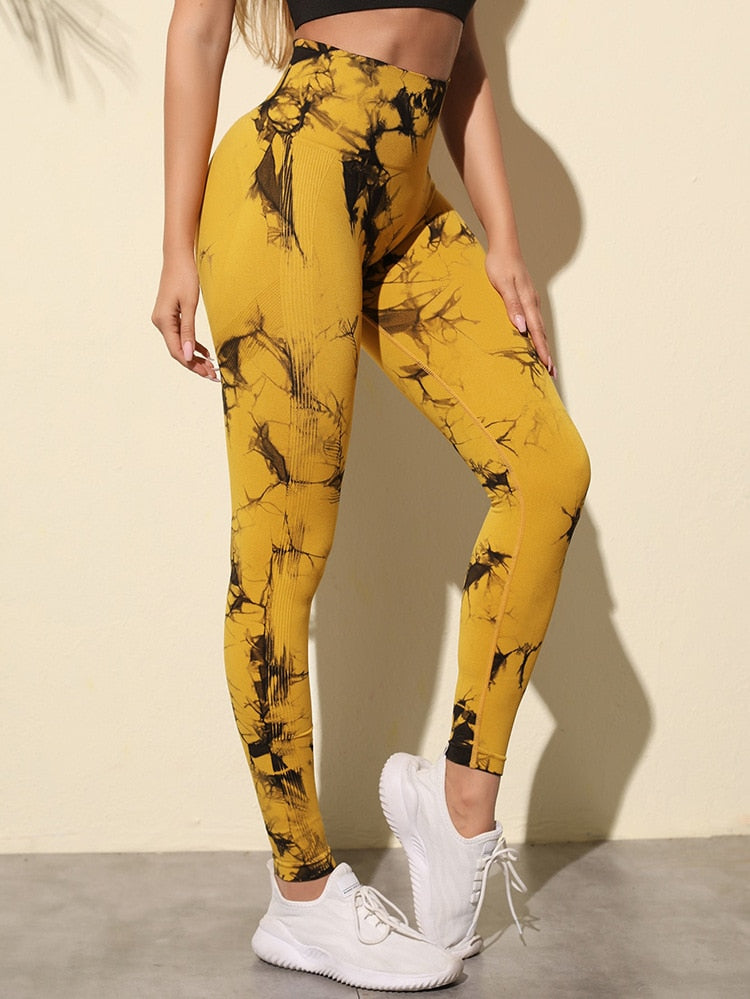 Luna High-waisted Marble Leggings - Yellow – Lift Leggings