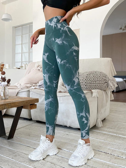 Luna High-waisted Marble Leggings - Dark Green